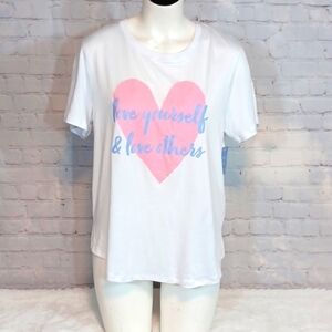 Sleep Chico Woman's‎ Bedtime White Heart Love Youself Others TShirt S